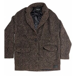 OBEY No. 89 Men's Medium Wool Blend Cropped Coat Jacket Brown Black Textured